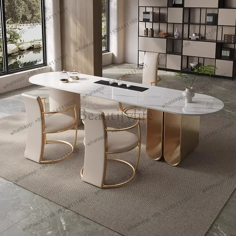 D14Light luxury rock slab tea table household modern high-end office kung fu tea table