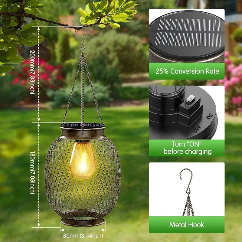 2Pcs Solar Light Outdoor Hanging Solar Light Outdoor Garden Decoration Lighting Courtyard Light Metal Hanging Lantern