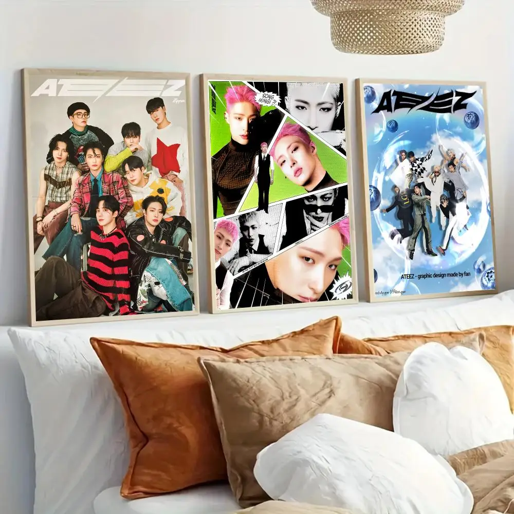 A-ATEEZ Singer Kpop Band Poster Modern Home Living Bedroom Bar Hallway Waterproof Wall Art Aesthetic Decor