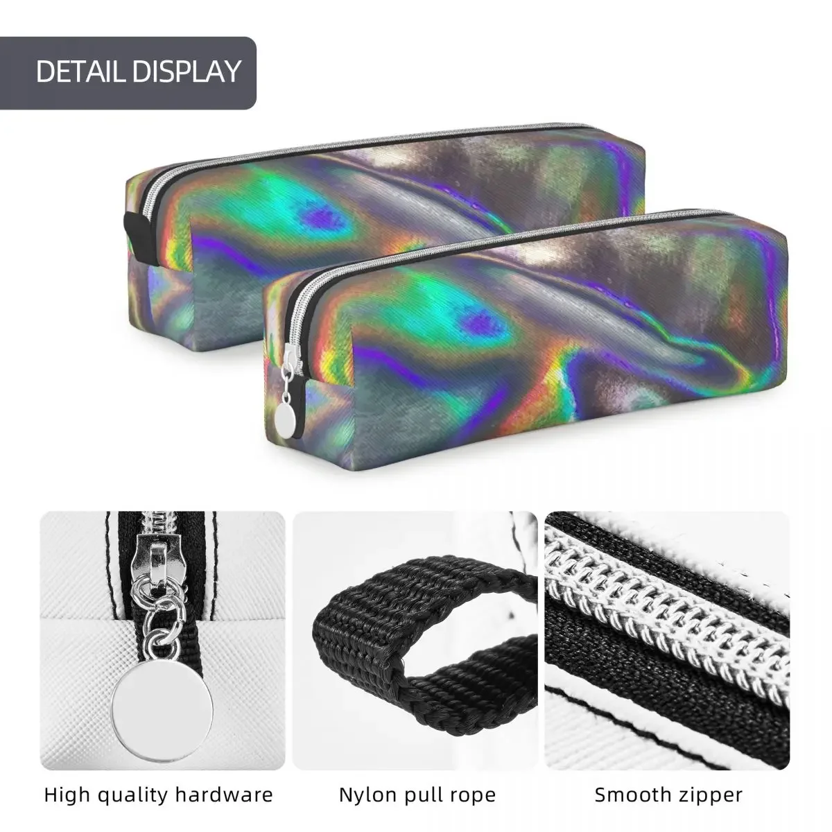 Holographic Print Vaporwave Foil Metallic Pencil Cases Classic Pen Bags Student Large Storage Office Zipper  Pouch