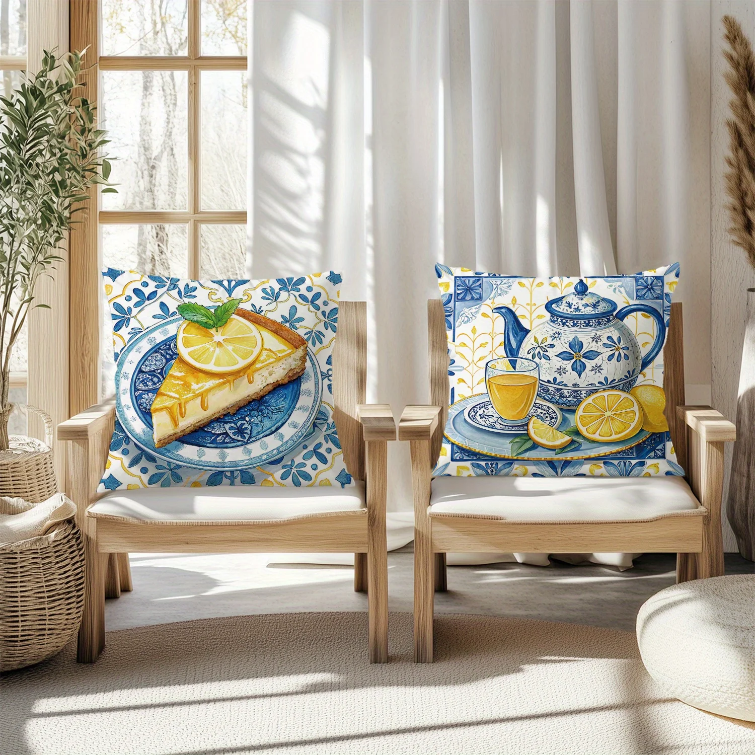 Vintage Mediterranean Print Pillowcase Set 4PCS Blue Lemon Coastal Patio Throw Cushion Covers Home Decor 45x45cm