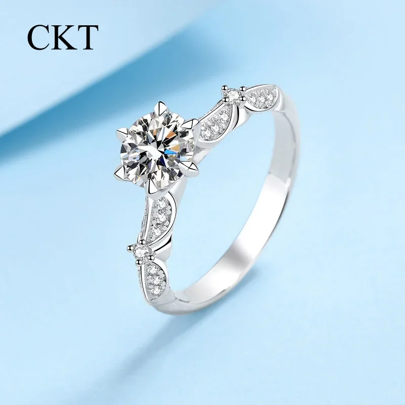 

CKT Luxury 18K White Gold 1ct Moissanite Ring for Women Platinum Pt950 High Quality Fine Jewelry Gift