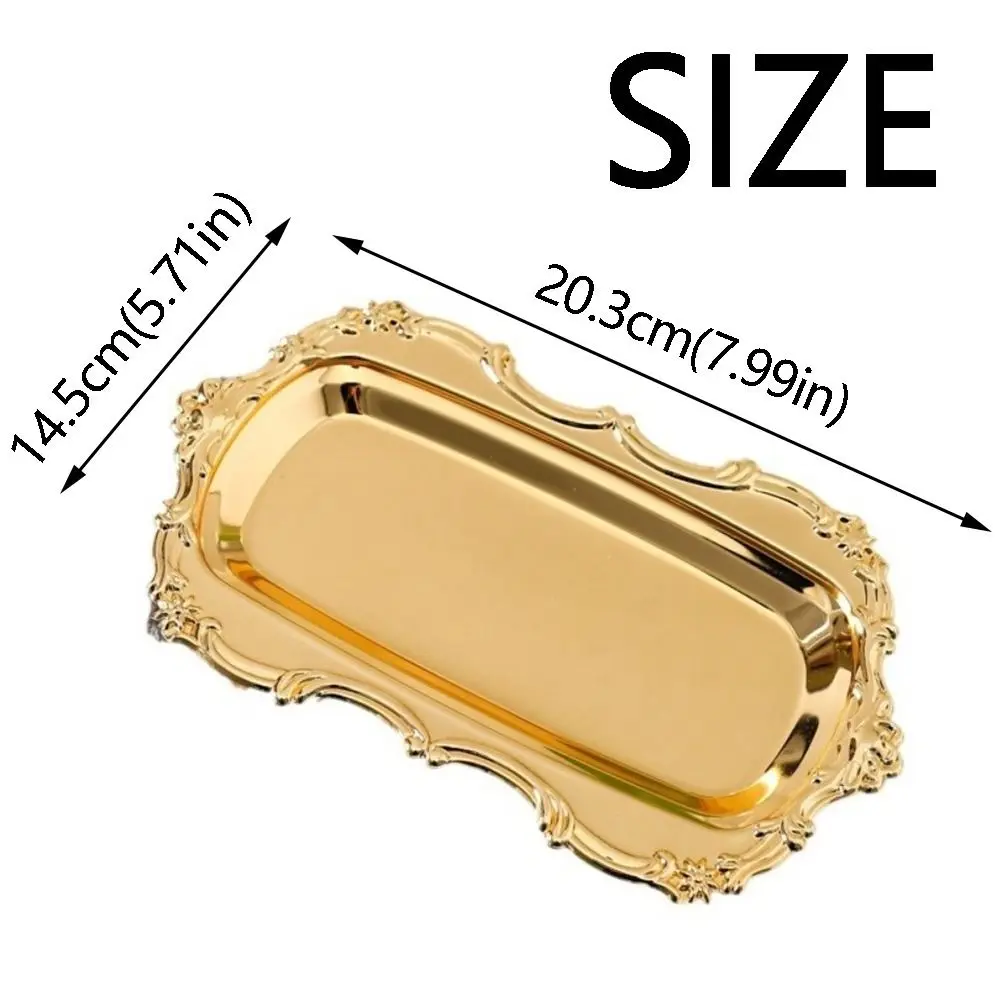 European Style Vintage Embossed Tray Gold/Silver Sturdy Desserts Plate Embossed Design Save Space Jewelry Decoration Plate view 6