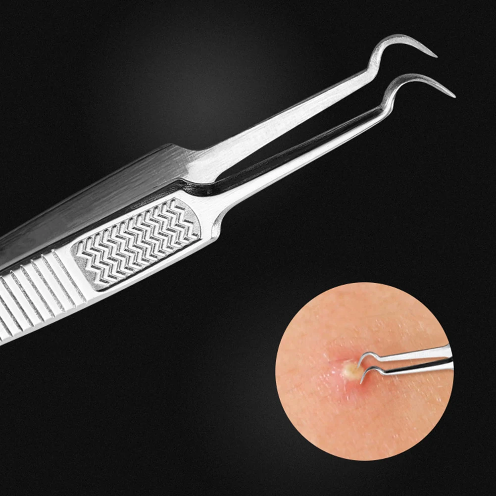 

3 Pcs Elbow Acne Clip Removal Face Blemish Chin for Extractor Tool Blackhead Tweezers Curved