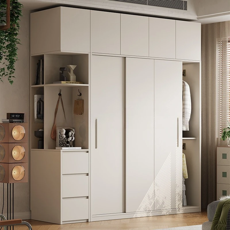 Solid wood oak sliding door wardrobe household bedroom storage combination cabinet sliding door assembly storage wardrobe