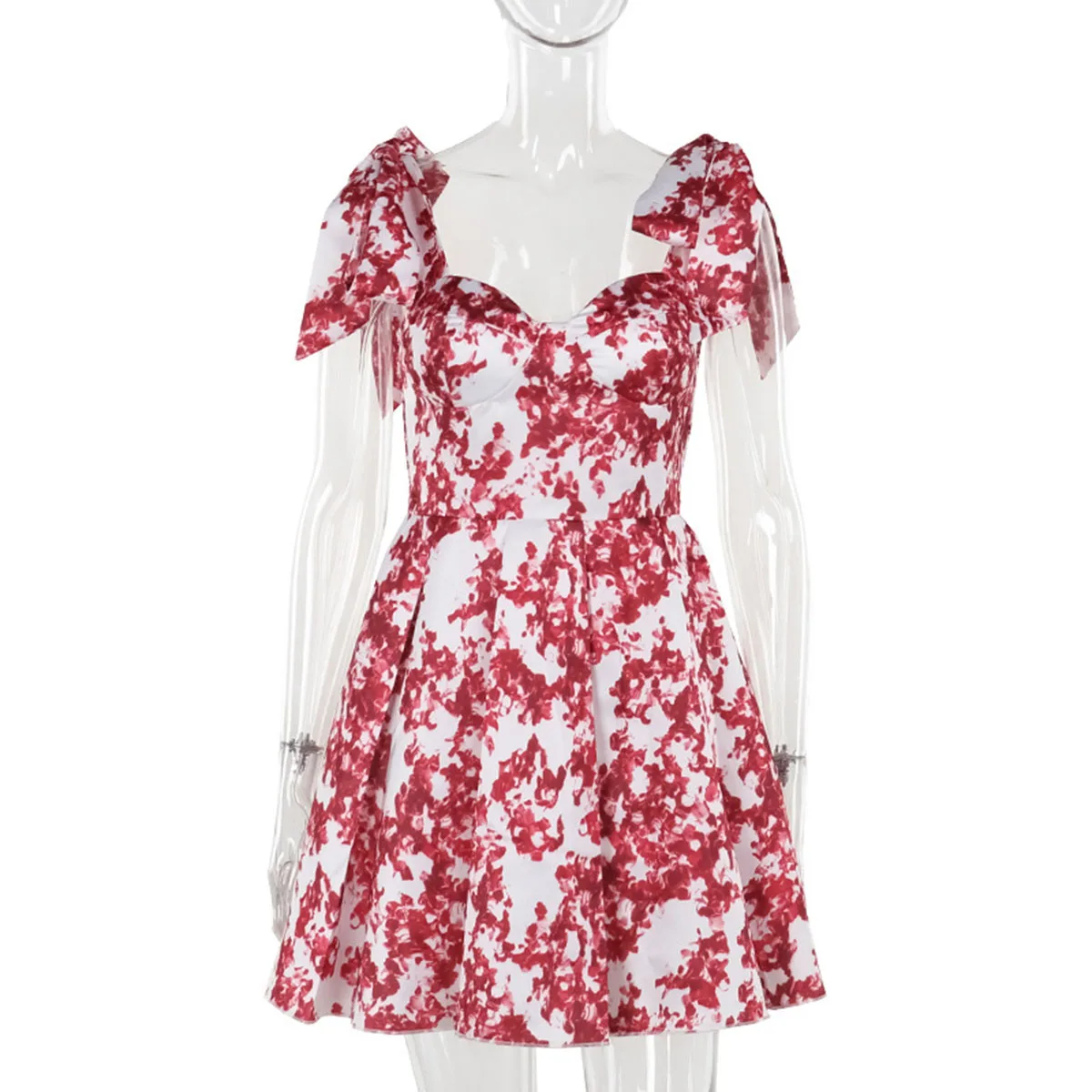 Damska Letnia Seksowna Sukienka Mini z Głębokim Dekoltem w Serek, Kwiatowym Nadrukiem, na Urodziny, Imprezę, Plażę, Wakacje, Sesję Zdjęciową