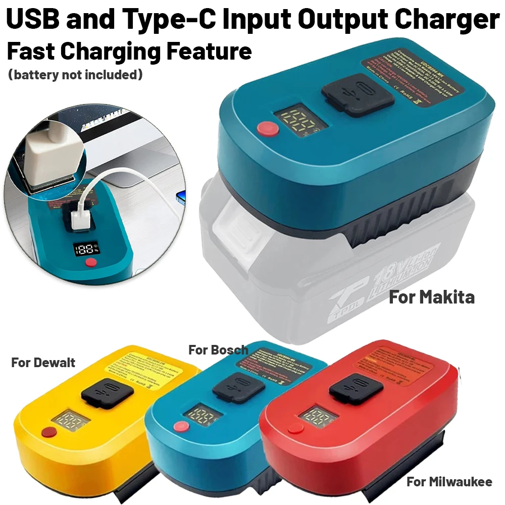 

Upgrade Battery Adapter Fast Charging For Makita/ Dewalt /Milwaukee/Bosch 18V 20V Battery USB Type-C