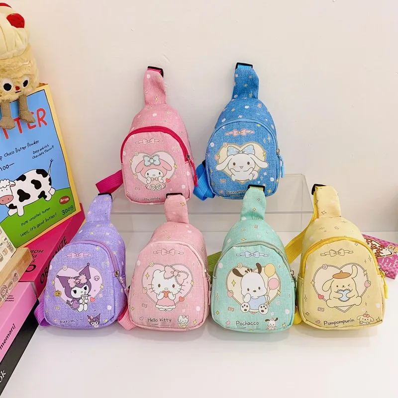 Sanrio Kuromi Hello Kitty Children Chest Bag Cute Fashion Coin Purse Shoulder Bag Boy Girl Cross Body Bag Fashion Messenger Bag