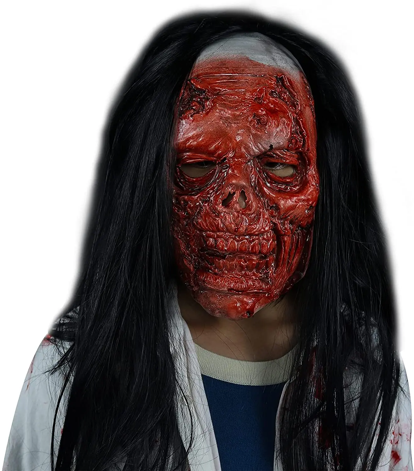 

Grimace Ghost Mask Scary Zombie Latex Skin with Long Hair Realistic Halloween Cosplay