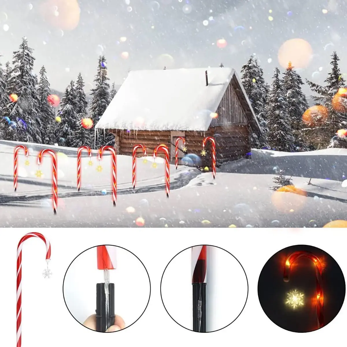 8pcs/set solar powered garden cane lights, 8-function waterproof decorative lights, Christmas candy garden lights