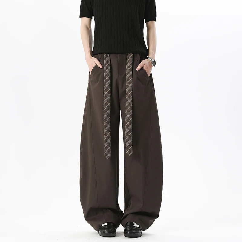 

Brown Belt Suit Pants Men Society Mens Dress Pants Korean Loose Black Wide Leg Pants Mens Office Formal Trousers Plus Size 5XL