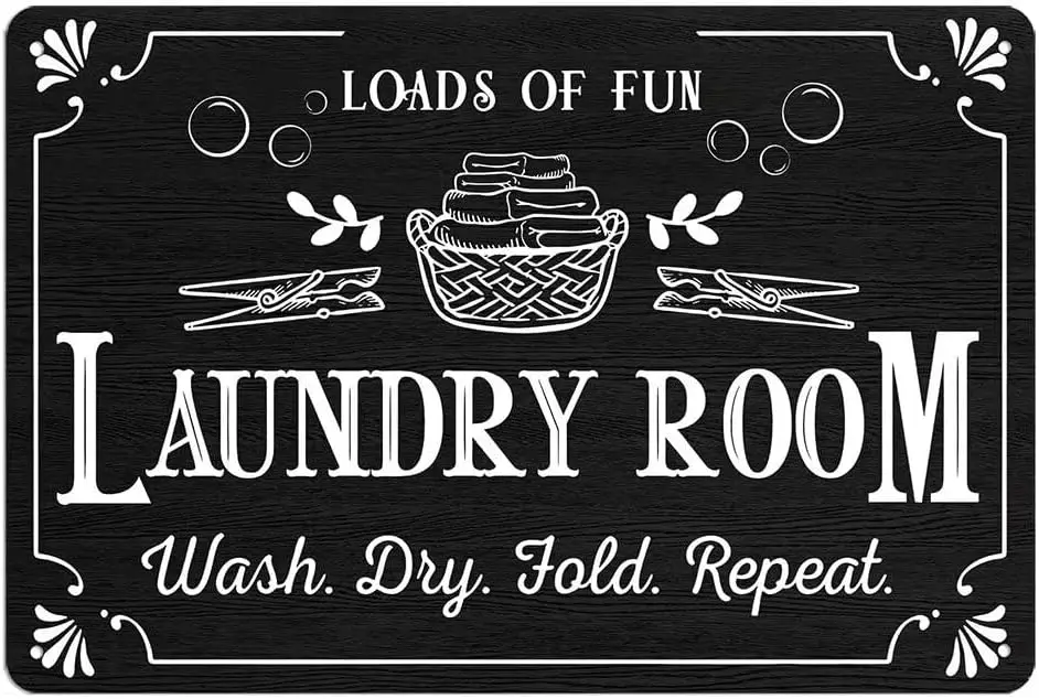 Vintage Laundry Room Metal Tin Sign-Loads of Fun Laundry Room Wash Dry Fold Repeat Funny Laundry Room Wall Decor with Sayings Ru