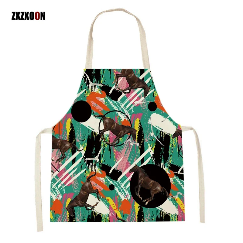 Cleaning Supplies Animal Horse Pattern Kitchen Cooking Aprons for Women Men Antifouling Sleeveless Pinafore Baking Accessories