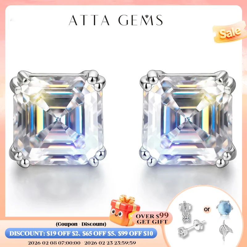 

ATTAGEMS Total 0.8ct 6.0mm Moissanite D Color VVS1 Asscher Cut 18K White Gold Plated Earrings Jewelry Woman Girlfriend Gift