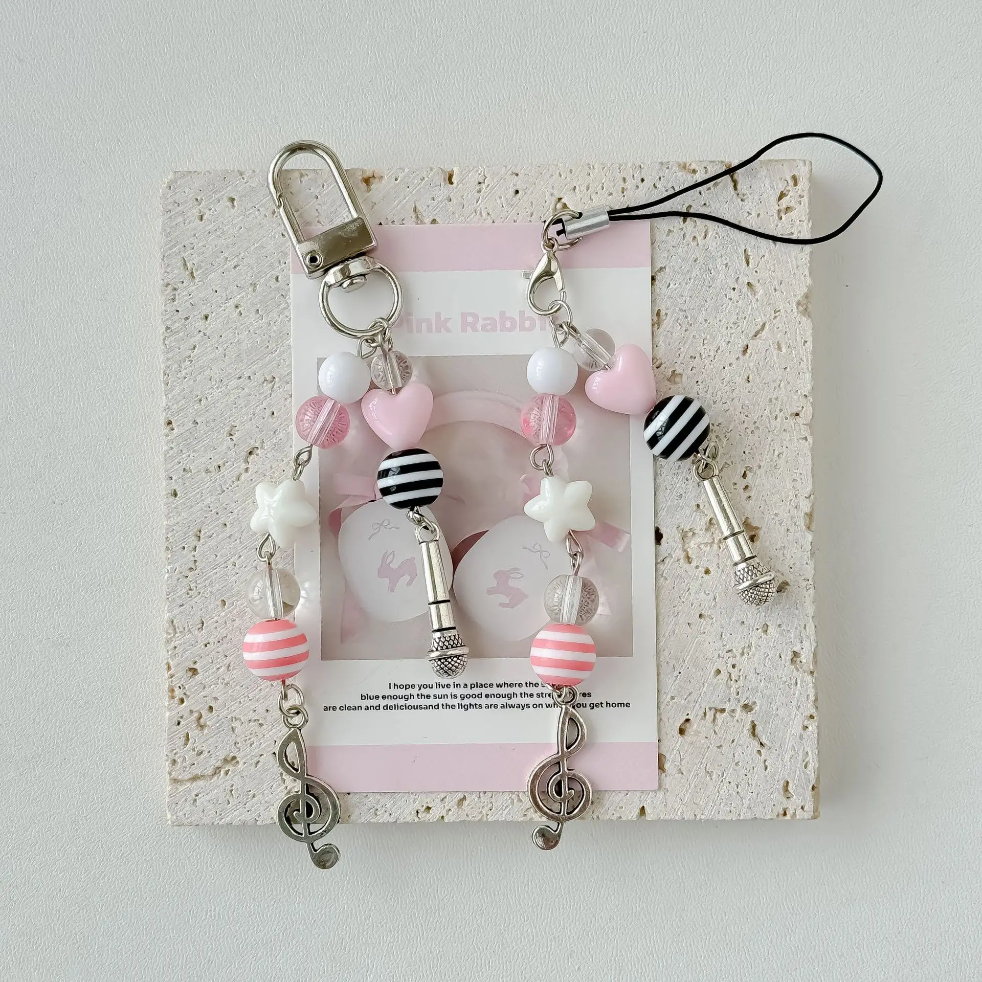 Y2K Phone Charms Pink Guitar Radio Keychain Microphone Pendant Key Ring Bag Phone Lanyard Cute Accessory for Girls Women Jewelry