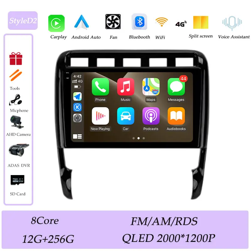 CarPlay voor Porsche Cayenne I 1 9PA 2002-2010 Autoradio Multimedia Speler GPS Navigatie Bluetooth 4G DSP Stereo QLED Scherm