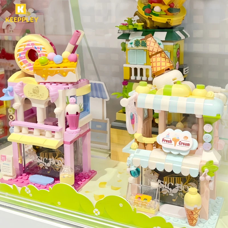 

KEEPPLEY Сборка строительных блоков, городская модель с видом на улицу, серия музыкальных шкатулок, настольный орнамент, игрушки, подарок на день рождения