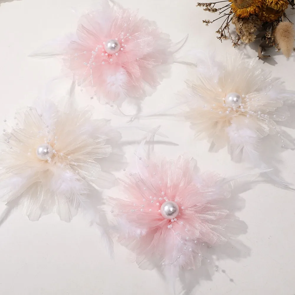 

Trendy Organza Retro Pearl Feather Flower Floral Shape DIY Fabric Applique Clothing Accessories