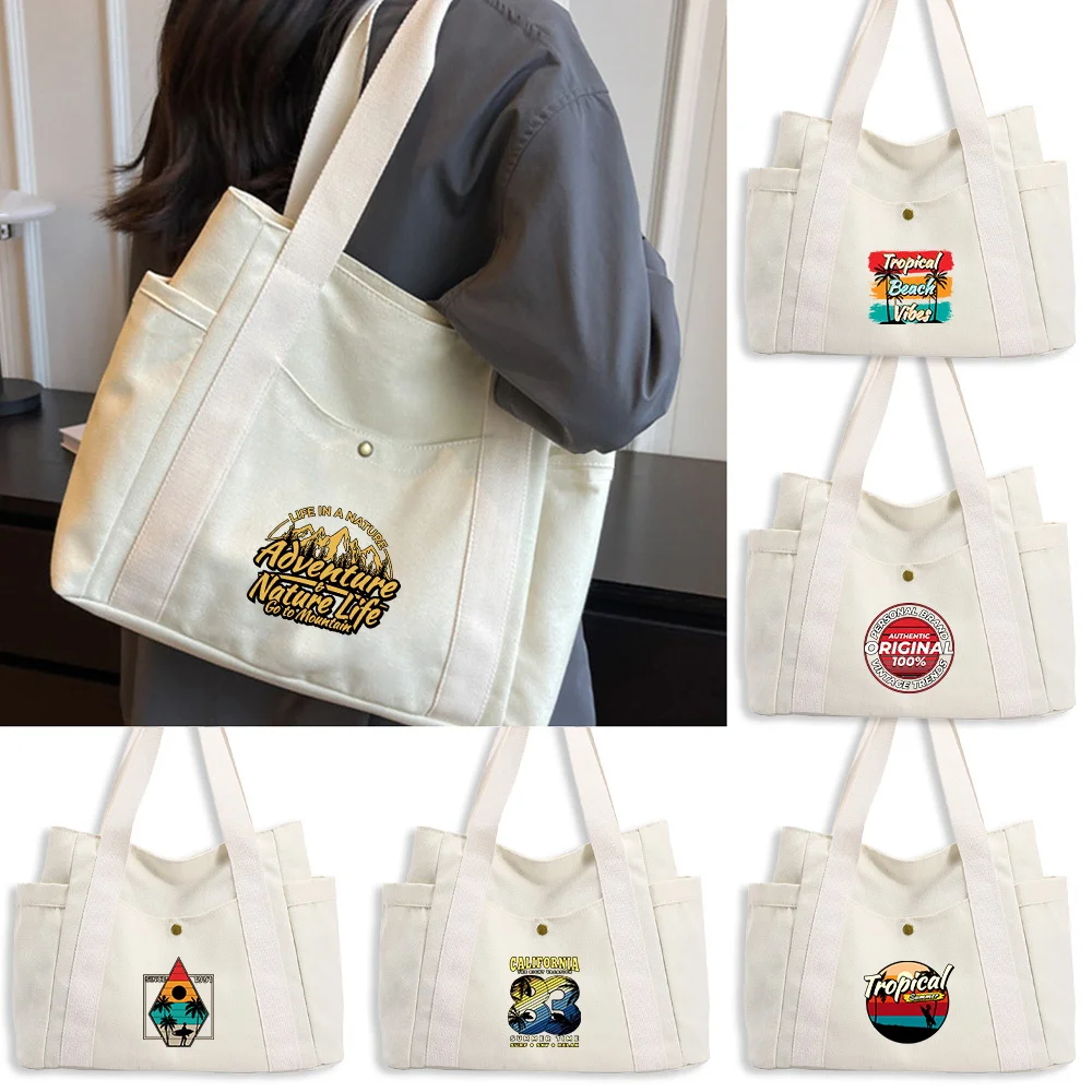 

Canvas Bag Holiday Pattern Large Capacity Shopping Bags Stylish Shoulder Canvas Bag Commuting Daily Versatile Shopping Bags