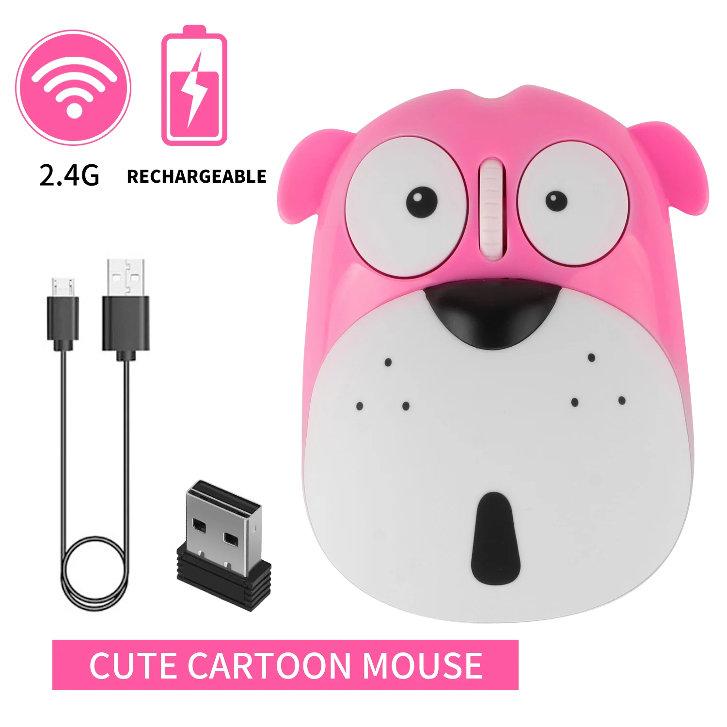 

2.4G Silent Rechargeable Cute Puppy Wireless Mouse Anti Slip Design At The Bottom Ergonomically Design For Office Gaming