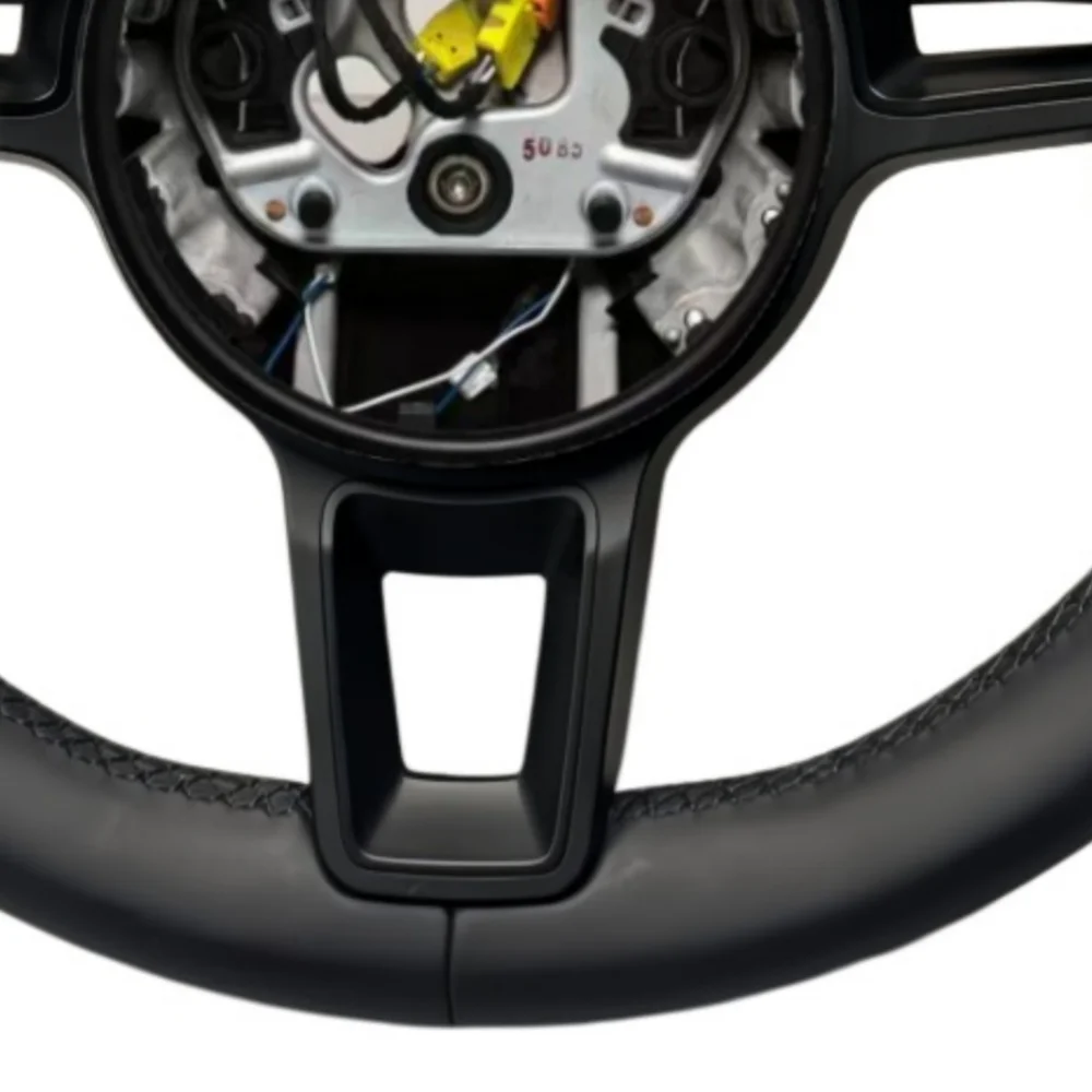 Custom Racing Car Steering Wheel For Porsche Panamera Cayenne Macan 718 Boxster Cayman 996 911 981 958 991-All Black Leather view 5