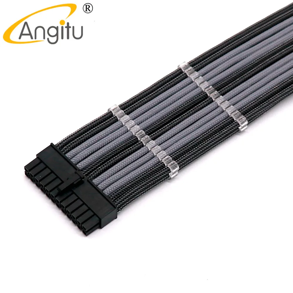 Angitu 20/30cm 24pin ATX Extension Power Cable Motherboard 24 Pin Male to Female Adatper 10 Colors With Free Cable Combs