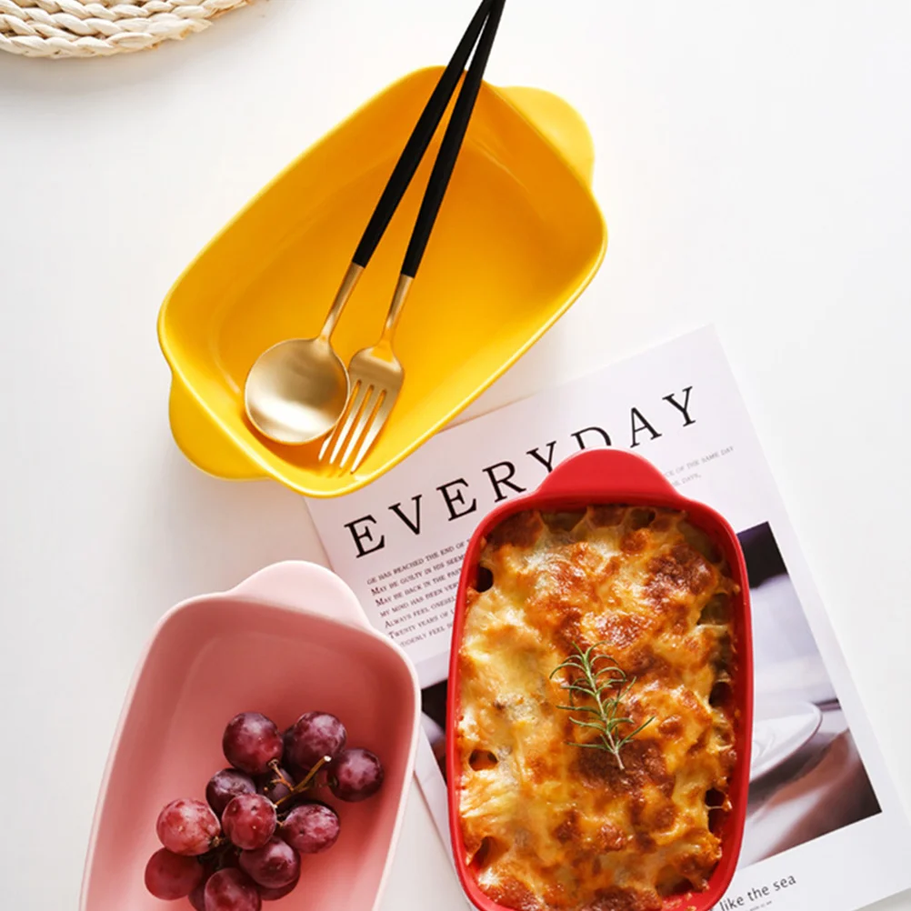 

Long Rectangular Ceramic Baking Tray Creative Design Easy Cleaning High Temperature Resistance Useful Bakeware