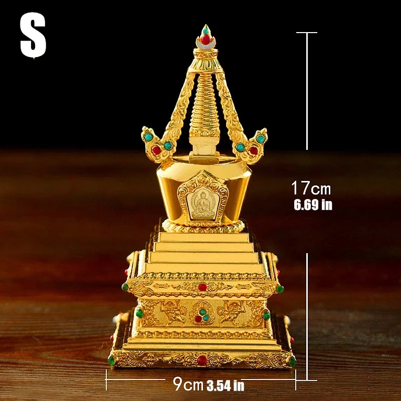 Golden Tibetan Buddha Statue Stupa ,Tantric Alloy Engraved Handicraft ,Auspicious Buddhism Home Collection ,Desktop Decorative - Image 5