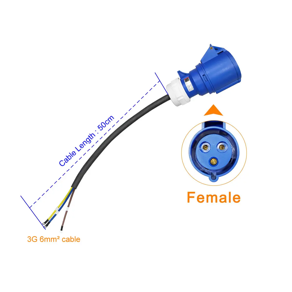 1 Phase 32A 3G 6mm² Blue Female Charging Cable Adapter For 7KW Car Electric Vehicle EV Charger