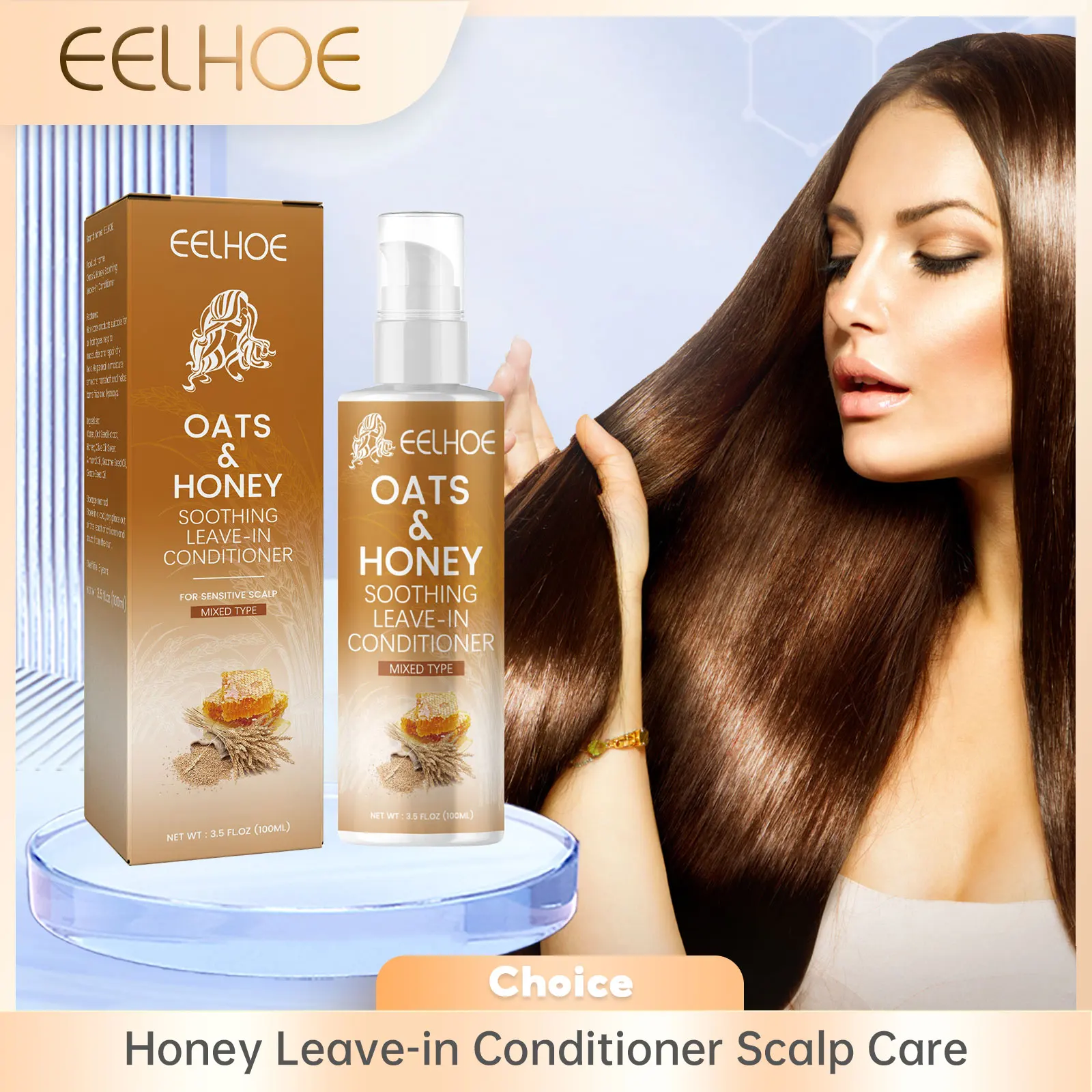 EELHOE Hair Conditioner Repair Damaged Hair Smoothing Oil No Wash Treatment Leave in Conditioner Honey Hair Care Products 100ml