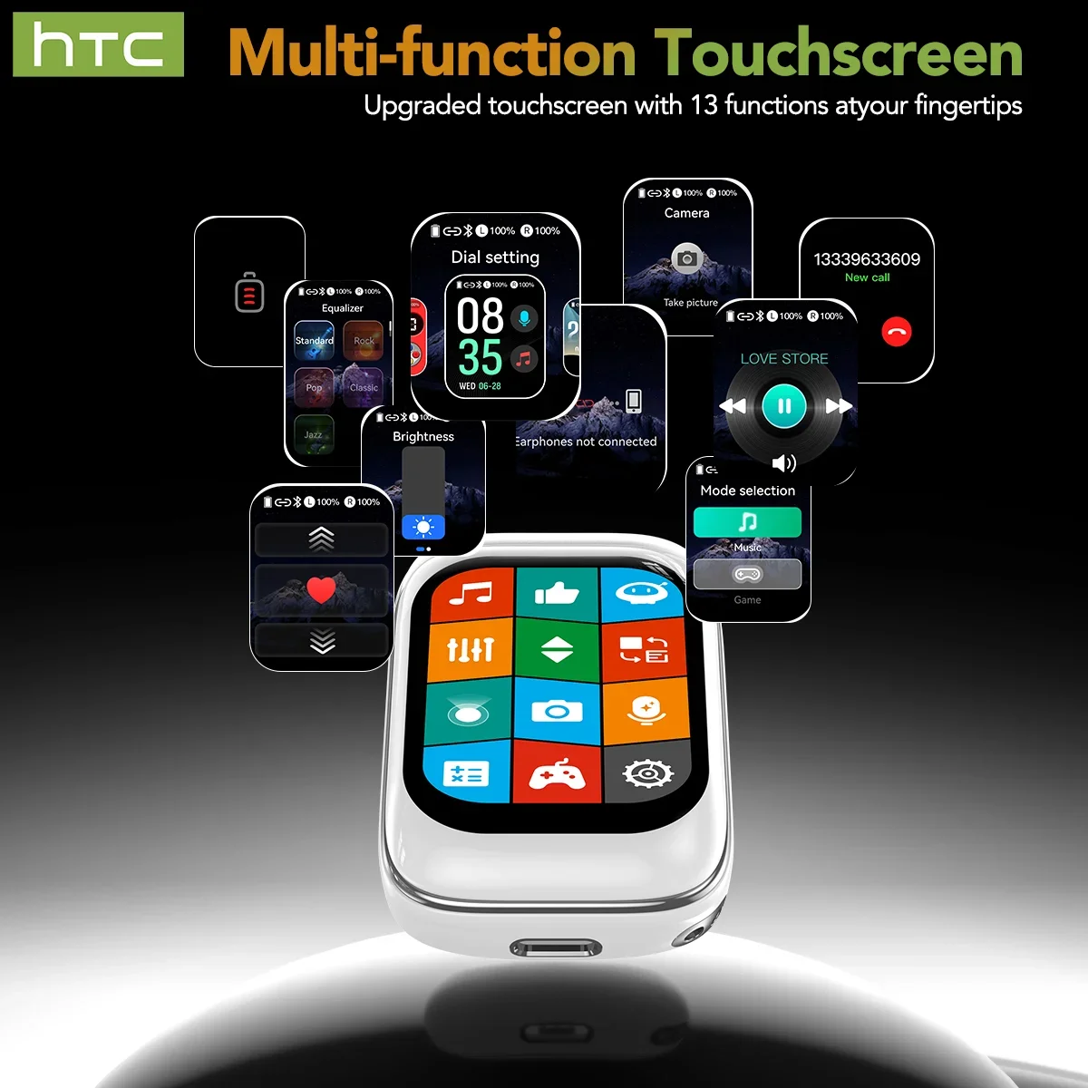 [HTC NE48] سماعات بلوتوث قابلة للطي منزلق جانبي، سماعات أذن ترجمة AI، شاشة لمس عالية الدقة TWS داخل الأذن سماعات رأس لاسلكية