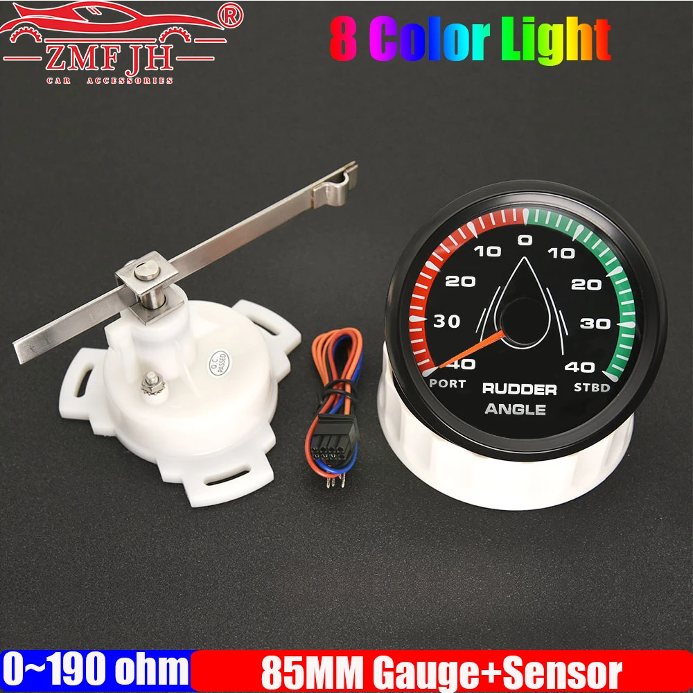 

ZMFJH Waterproof Marine Boat 85MM Rudder Angle Indicator with Rudder Angle Sensor 0-190OHM 8 Color LED Rudder Position Meter