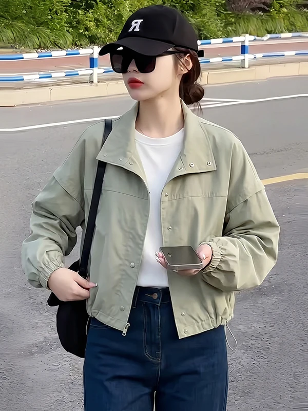Short Casual Loose Batwing Sleeve Women's Jacket Korean Style Commute Windbreaker Coat Thickened Nine Points Sleeve Regular L...