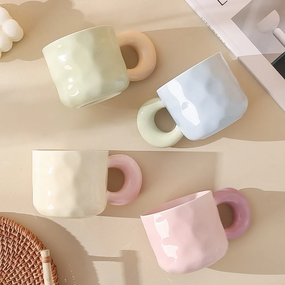 Creative Splicing Colors Ceramic Coffee Mug Exquisite Portable Milk Mug Hand-held with Spoon Tea Cup Home