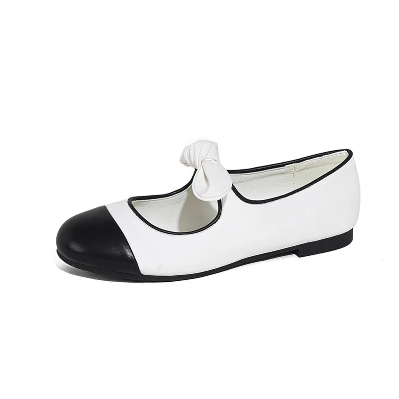 

Autumn New Fashion Bow Splicing Round Head Mary Jane Shoes Versatile Shallow Mouth Large Size Flat Flat Casual Women's Shoes