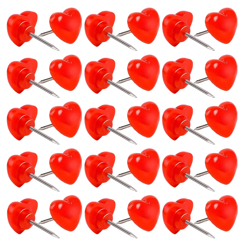50Pcs Red Heart Push Pins Steel Point Thumb Tacks for Cork Board Bulletin Board Photos Messages Maps Heart Location Markers