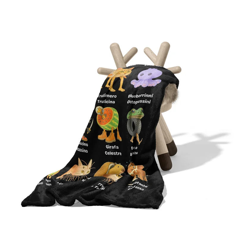 

Мягкое флисовое одеяло Gaslight Gatekeep Girlboss Italian Brainrot Character Throw Blanket Tralalero Tralala Bombardiro Crocodilo