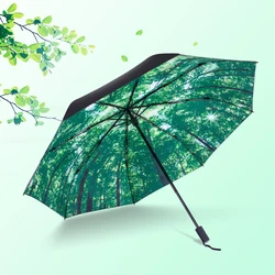 Walk the forest Three Fold Folding Umbrella Travel small fresh and comfortable lightweight vinyl sunshade for men and women