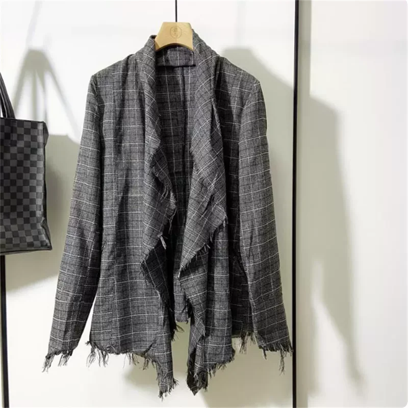 

Spring New Men's Designer Irregular Hem Checkered Lightweight Jacket Fashion