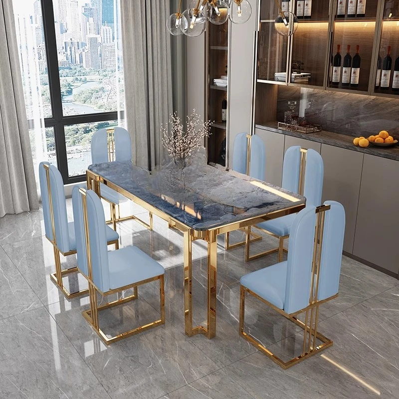 Dining table and chair combination rectangular simple postmodern high-end household rock slab table