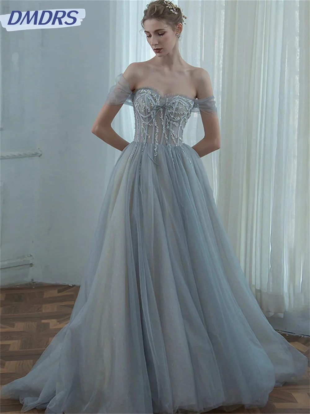 Elegant Tulle Prom Dress 2024 Charming A-Line Evening Dresses Elegant Embroidered Floor-length Gowns Vestidos De Novia