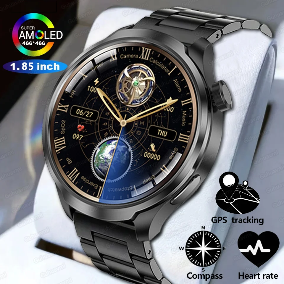 

For Huawei GPS Compass Sports Smartwatch Men 1.85"HD Screen Heart Rate Smart Island NFC Voice Bluetooth Call Smart Watch 2024New