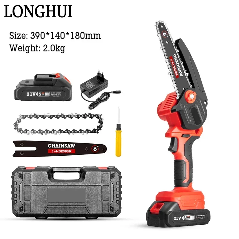 21V 6 Inch Brushless Electric Saw Electric Chain Saw Cordless Mini Chainsaw Handheld Pruning Saw Woodworking Cutting Power Tools