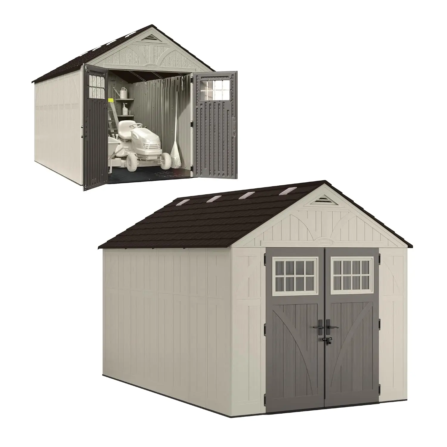 Large Resin Outdoor Storage Shed with Floor, Lockable Doors & Skylights, 8x13 Ft for Lawn Tools, Customized