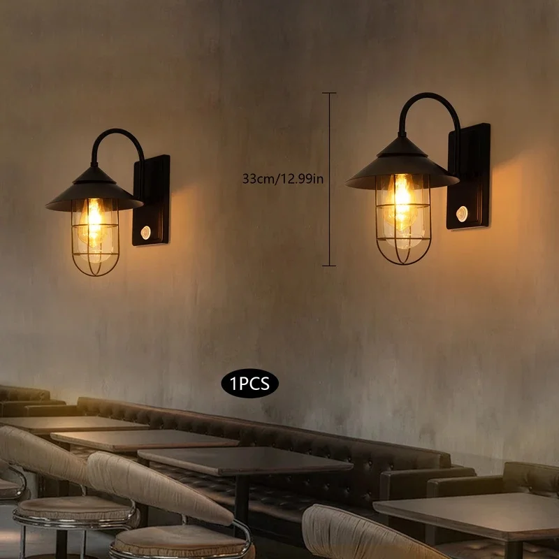 Industrial Black Metal Cage Wall Sconce Vintage Outdoor Wall Lamp Waterproof Porch Garden Balcony Indoor Farmhouse Decor Light