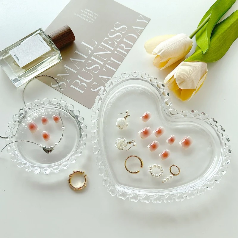 

Transparent Glass Tray Jewelry Nail Art Accessories Storage Display Tray Photography Props