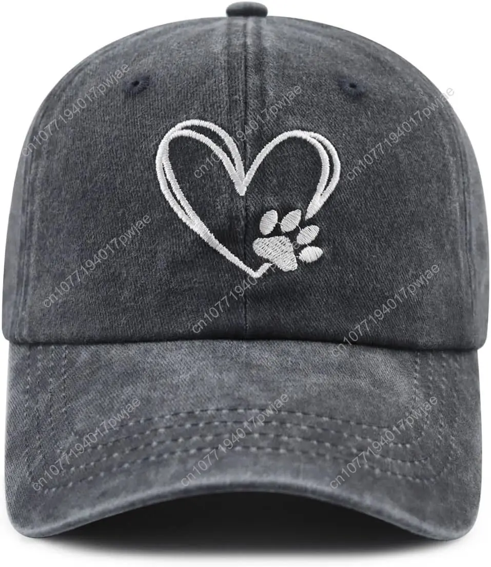 

Dog Paw Print with Love Heart Hat for Women Men, Funny Adjustable Cotton Embroidered Dog Lovers Gifts Baseball Cap