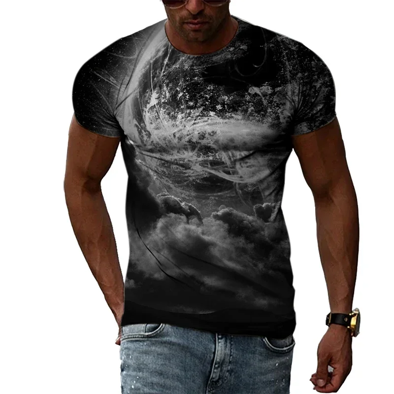 Summer Natural Landscape 3D Printing T-shirt Personality Trend Boy Round Neck Short-Sleeved Fashion Casual Men\'s T-shirt Top