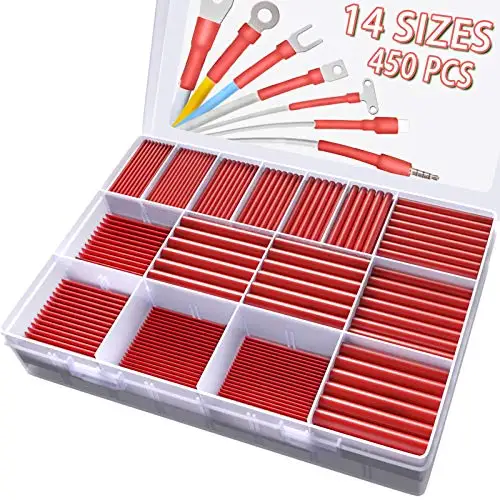 450 Pcs Heat Shrink Tubing Kit 2:1 Red Heat Shrink Tube Electrical Shrink Tubing Wire Wrap Industrial Shrink Tubes Assortment