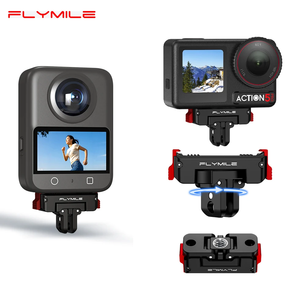Flymile Magnetischer Adapter für DJI Action 3/4/5 Pro/Osmo 360 Kamera Zubehör Kunststoff Drehbare Schnellwechsel-Basis